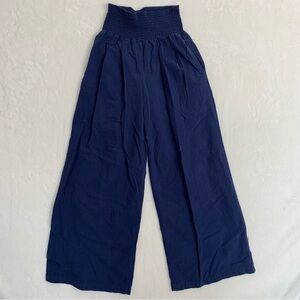 Women's Comfycore Wide Leg Pants Cotton Linen Size M Wide Elastic Waist Navy